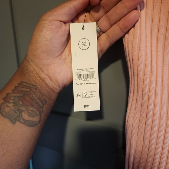 Ribbed Polo V-Neck Top - Pink or White - Picture 5 of 6